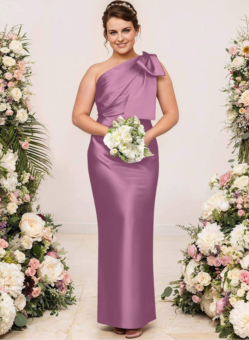 Sheath/Column One-Shoulder Satin Bridesmaid Dresses With Bow(s), product image 209
