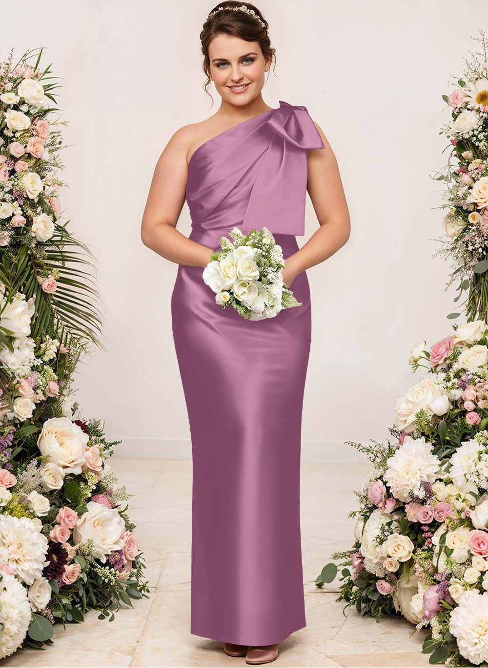 Sheath/Column One-Shoulder Satin Bridesmaid Dresses With Bow(s), product image 209
