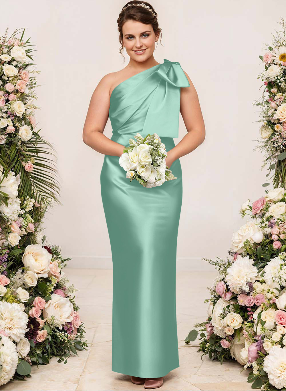 Sheath/Column One-Shoulder Satin Bridesmaid Dresses With Bow(s), product image 235