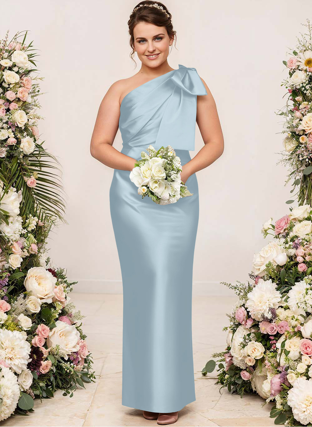 Sheath/Column One-Shoulder Satin Bridesmaid Dresses With Bow(s), product image 237