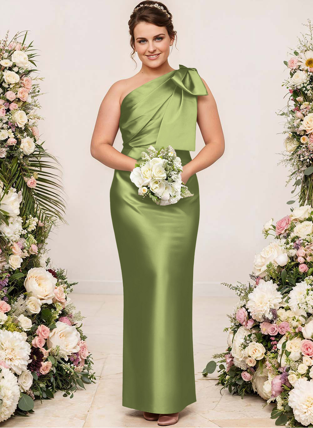 Sheath/Column One-Shoulder Satin Bridesmaid Dresses With Bow(s), product image 267