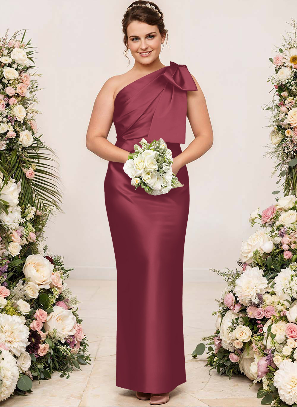 Sheath/Column One-Shoulder Satin Bridesmaid Dresses With Bow(s), product image 189