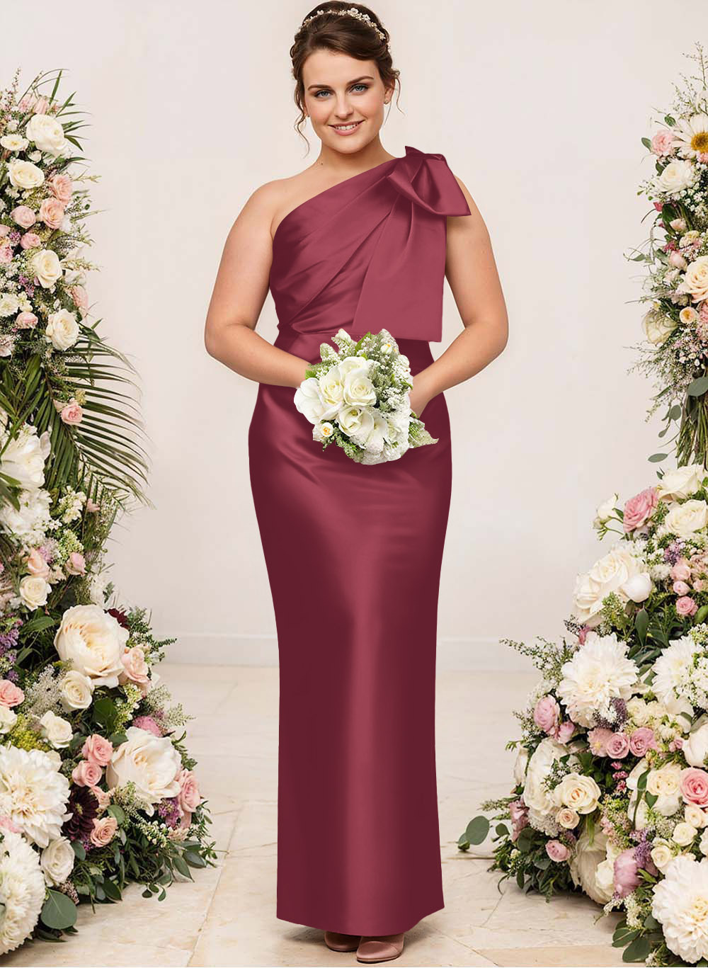 Sheath/Column One-Shoulder Satin Bridesmaid Dresses With Bow(s), product image 189