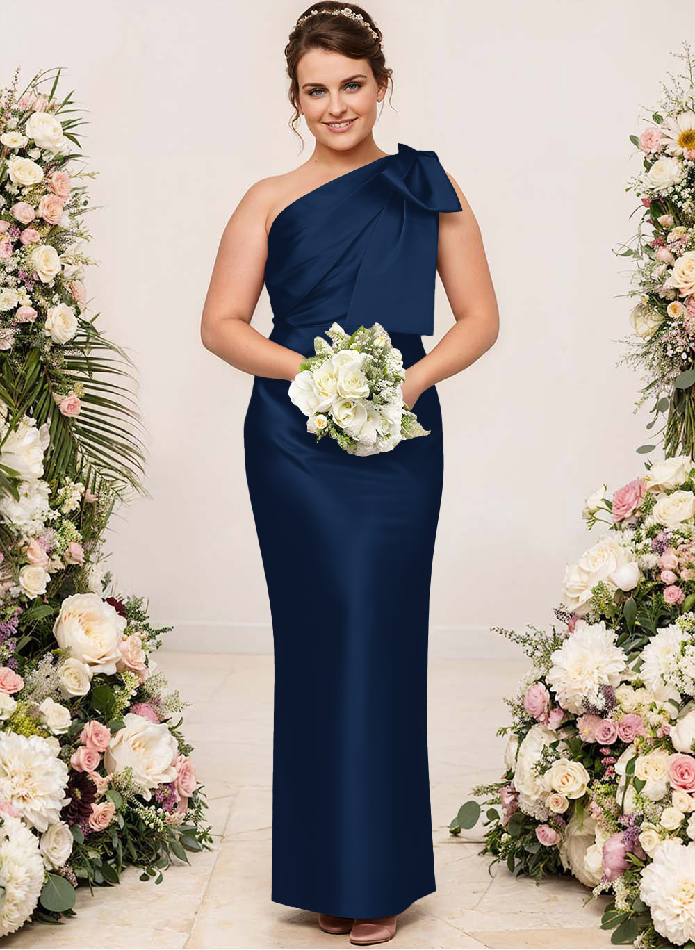 Sheath/Column One-Shoulder Satin Bridesmaid Dresses With Bow(s), product image 145