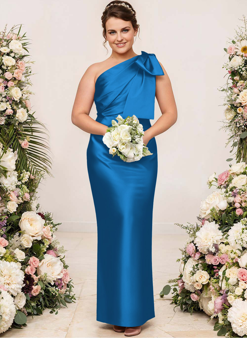Sheath/Column One-Shoulder Satin Bridesmaid Dresses With Bow(s), product image 161