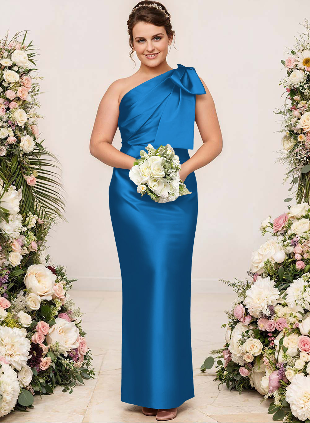 Sheath/Column One-Shoulder Satin Bridesmaid Dresses With Bow(s), product image 161