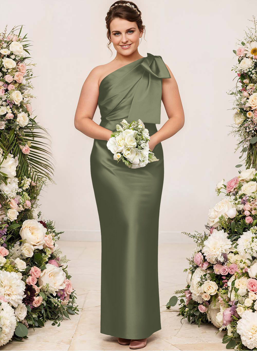 Sheath/Column One-Shoulder Satin Bridesmaid Dresses With Bow(s), product image 229