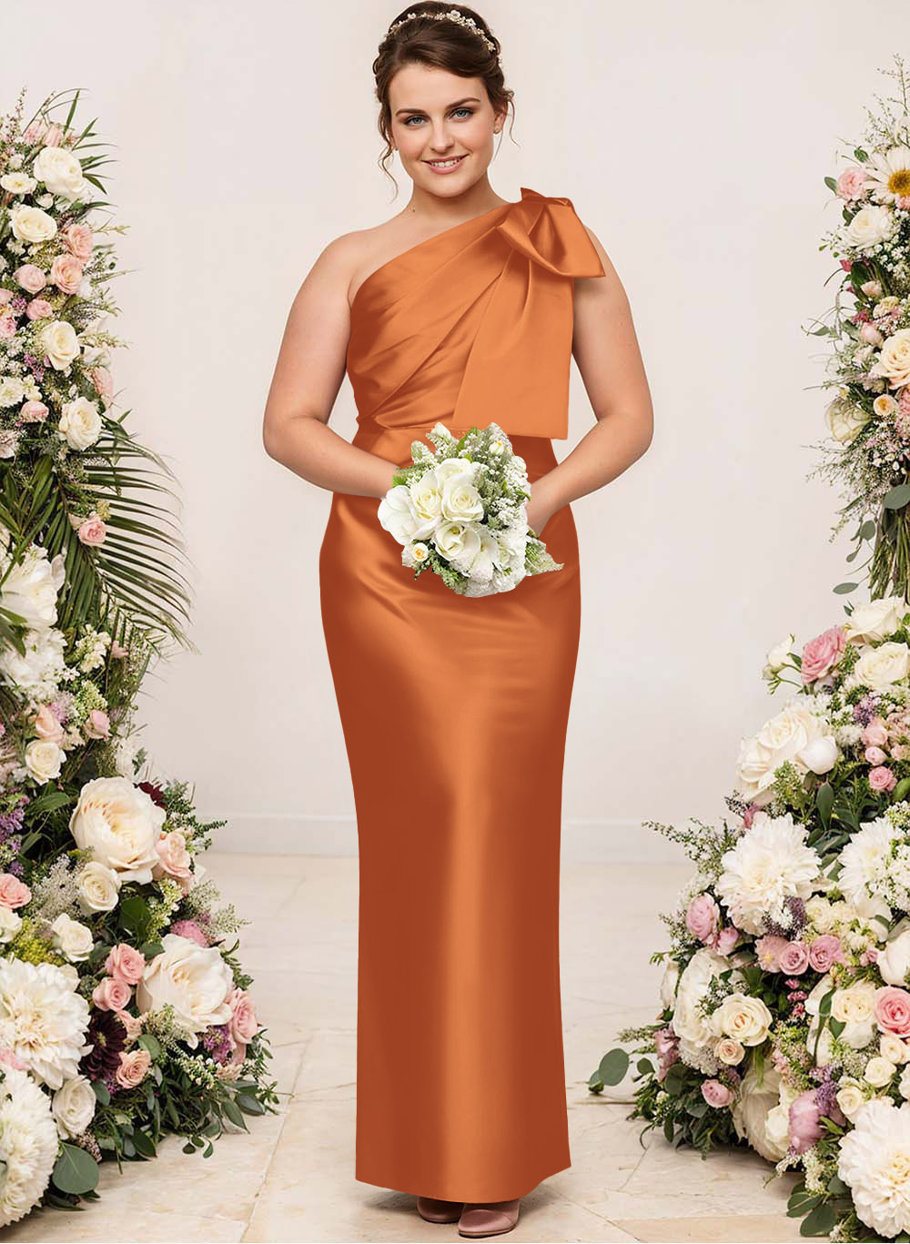Sheath/Column One-Shoulder Satin Bridesmaid Dresses With Bow(s), product image 251