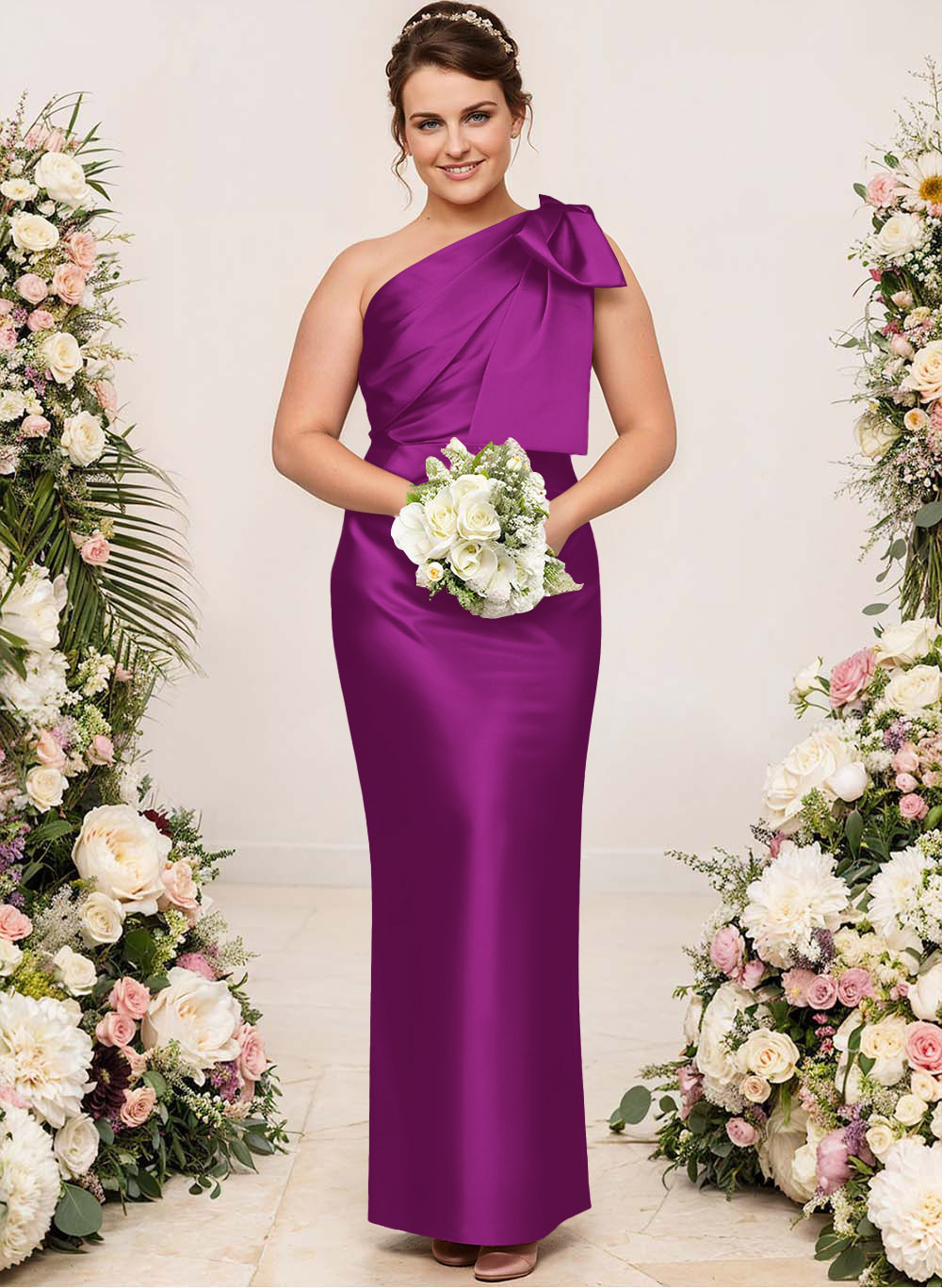 Sheath/Column One-Shoulder Satin Bridesmaid Dresses With Bow(s), product image 195