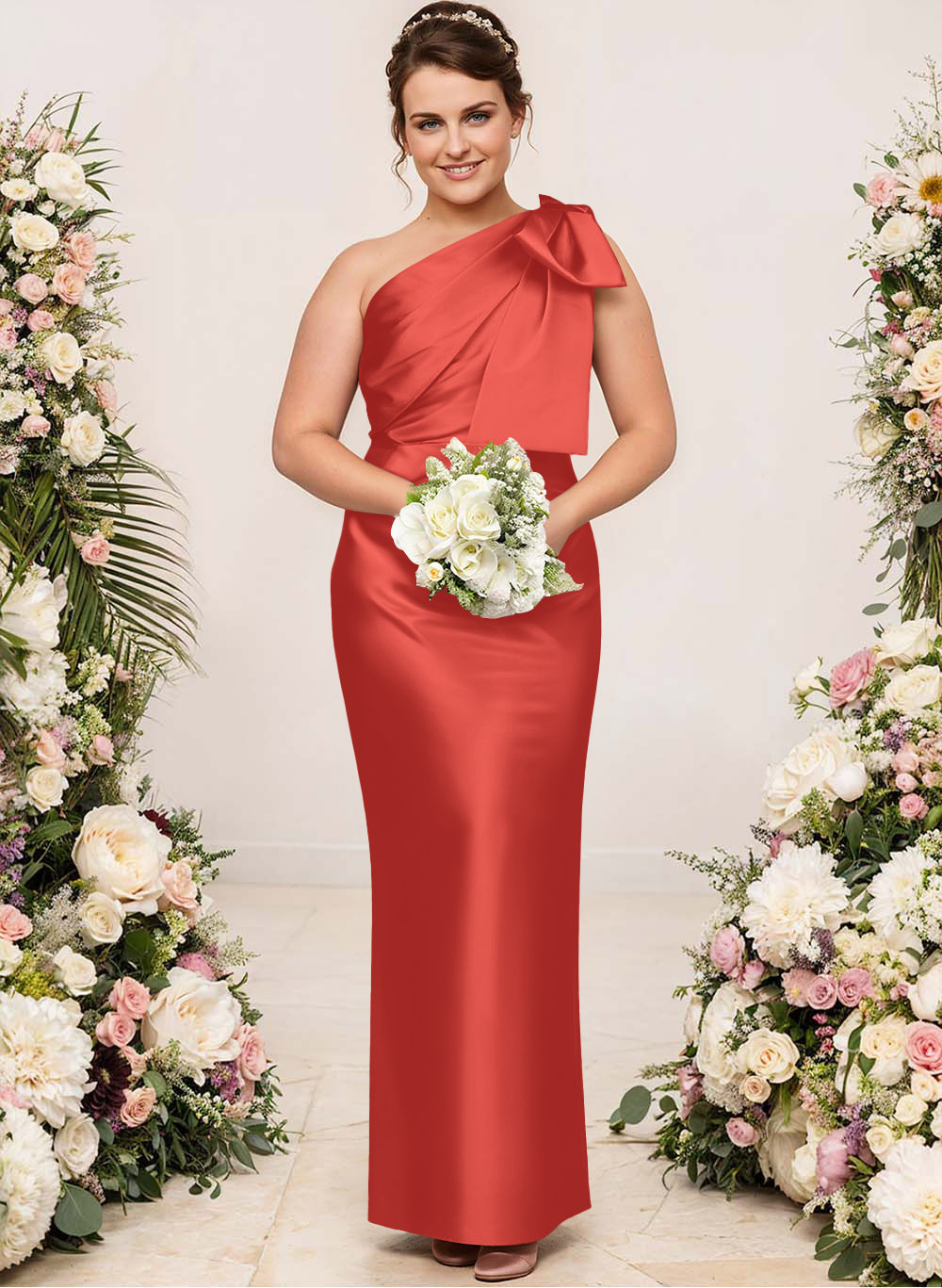 Sheath/Column One-Shoulder Satin Bridesmaid Dresses With Bow(s), product image 255