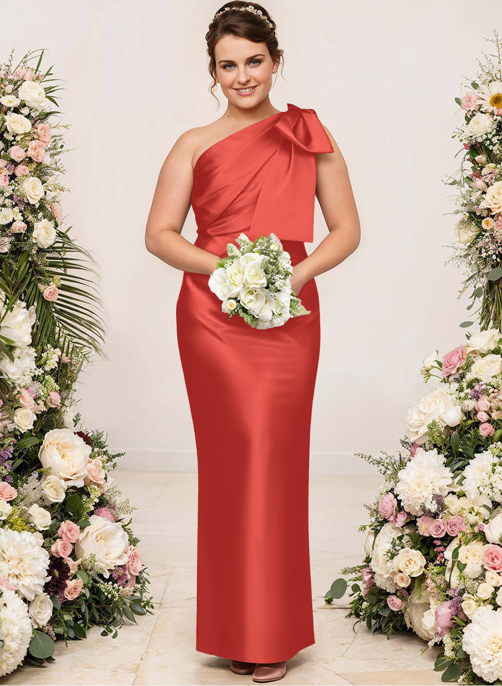 Sheath/Column One-Shoulder Satin Bridesmaid Dresses With Bow(s), product image 255