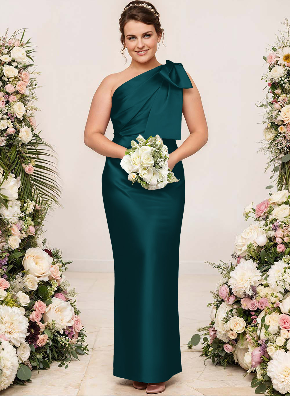 Sheath/Column One-Shoulder Satin Bridesmaid Dresses With Bow(s), product image 225