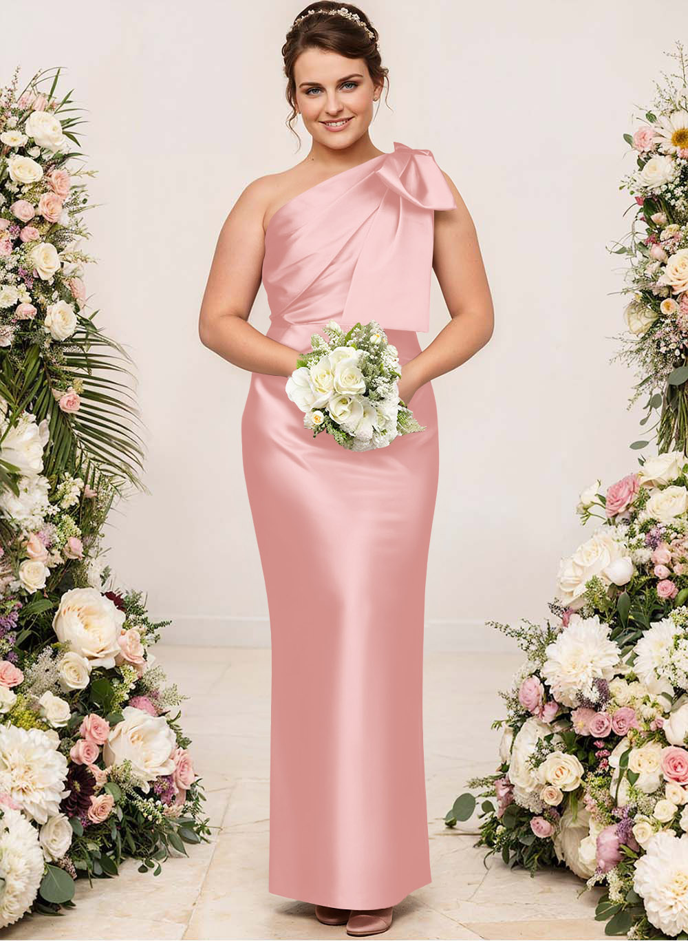 Sheath/Column One-Shoulder Satin Bridesmaid Dresses With Bow(s), product image 173