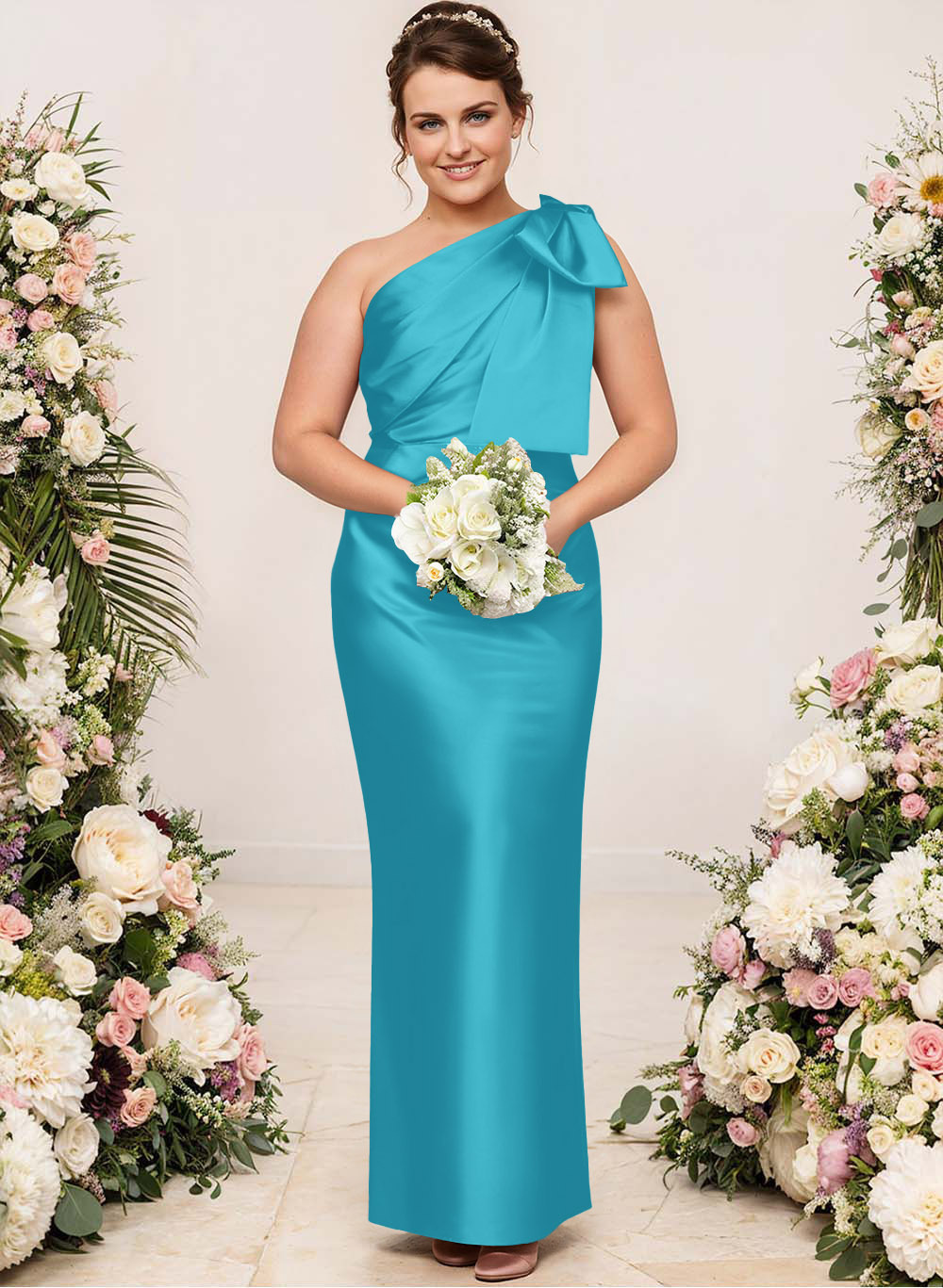 Sheath/Column One-Shoulder Satin Bridesmaid Dresses With Bow(s), product image 159