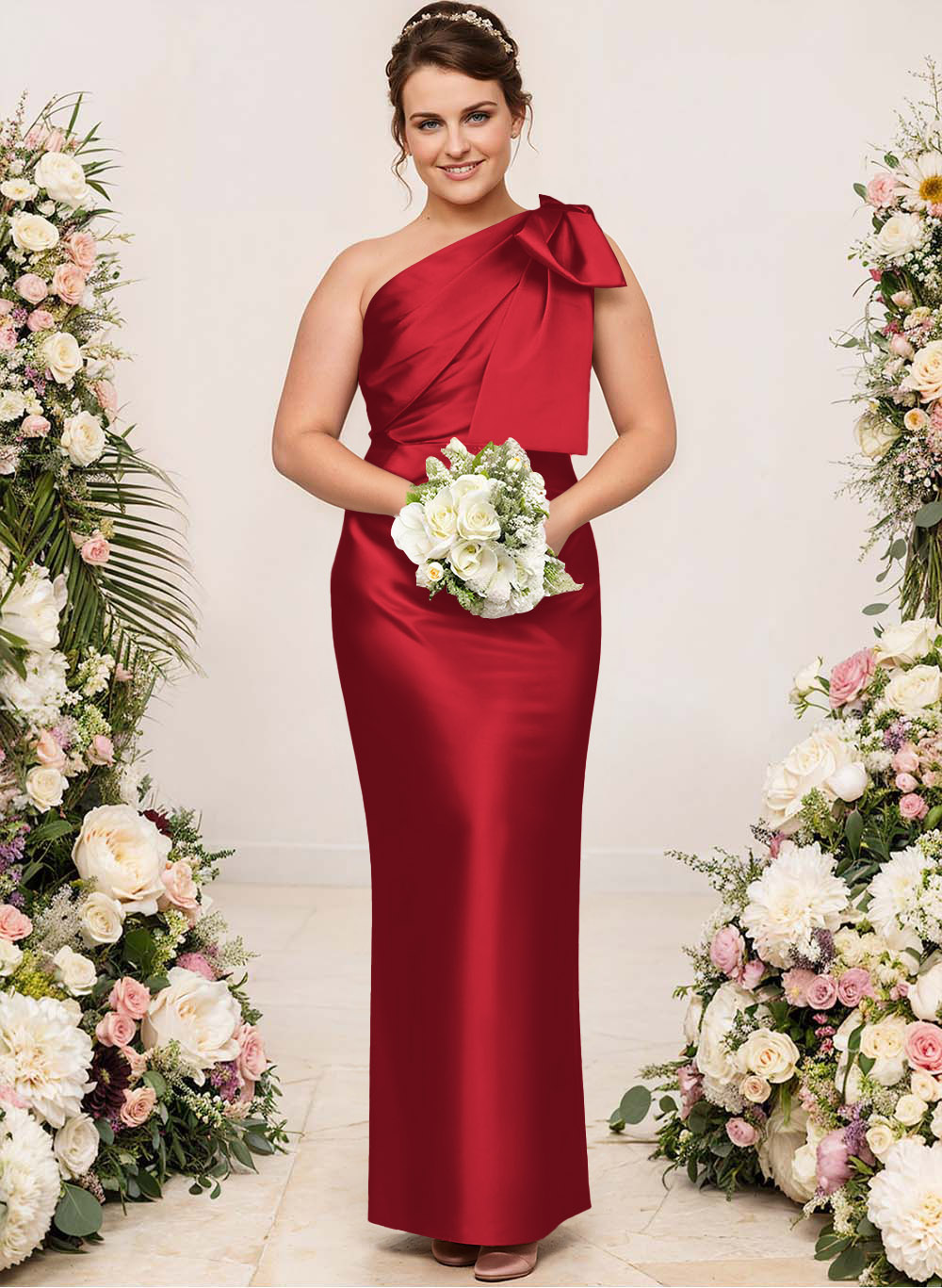 Sheath/Column One-Shoulder Satin Bridesmaid Dresses With Bow(s), product image 181