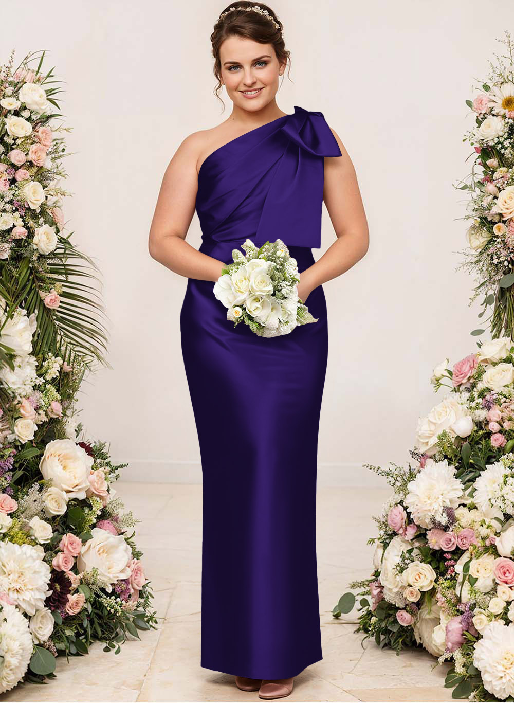 Sheath/Column One-Shoulder Satin Bridesmaid Dresses With Bow(s), product image 197