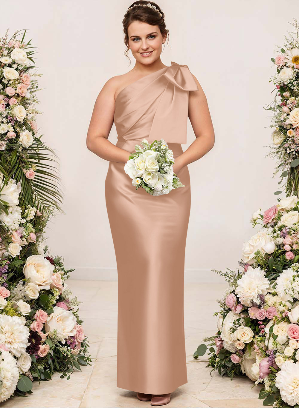 Sheath/Column One-Shoulder Satin Bridesmaid Dresses With Bow(s), product image 249