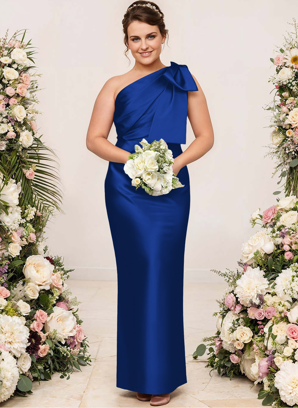 Sheath/Column One-Shoulder Satin Bridesmaid Dresses With Bow(s), product image 147