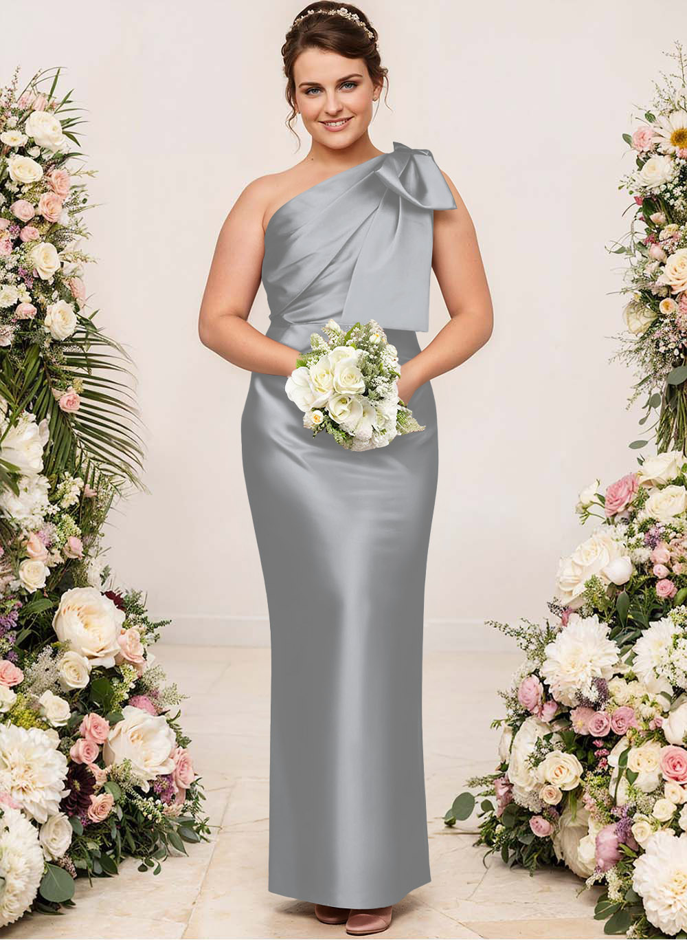 Sheath/Column One-Shoulder Satin Bridesmaid Dresses With Bow(s), product image 263