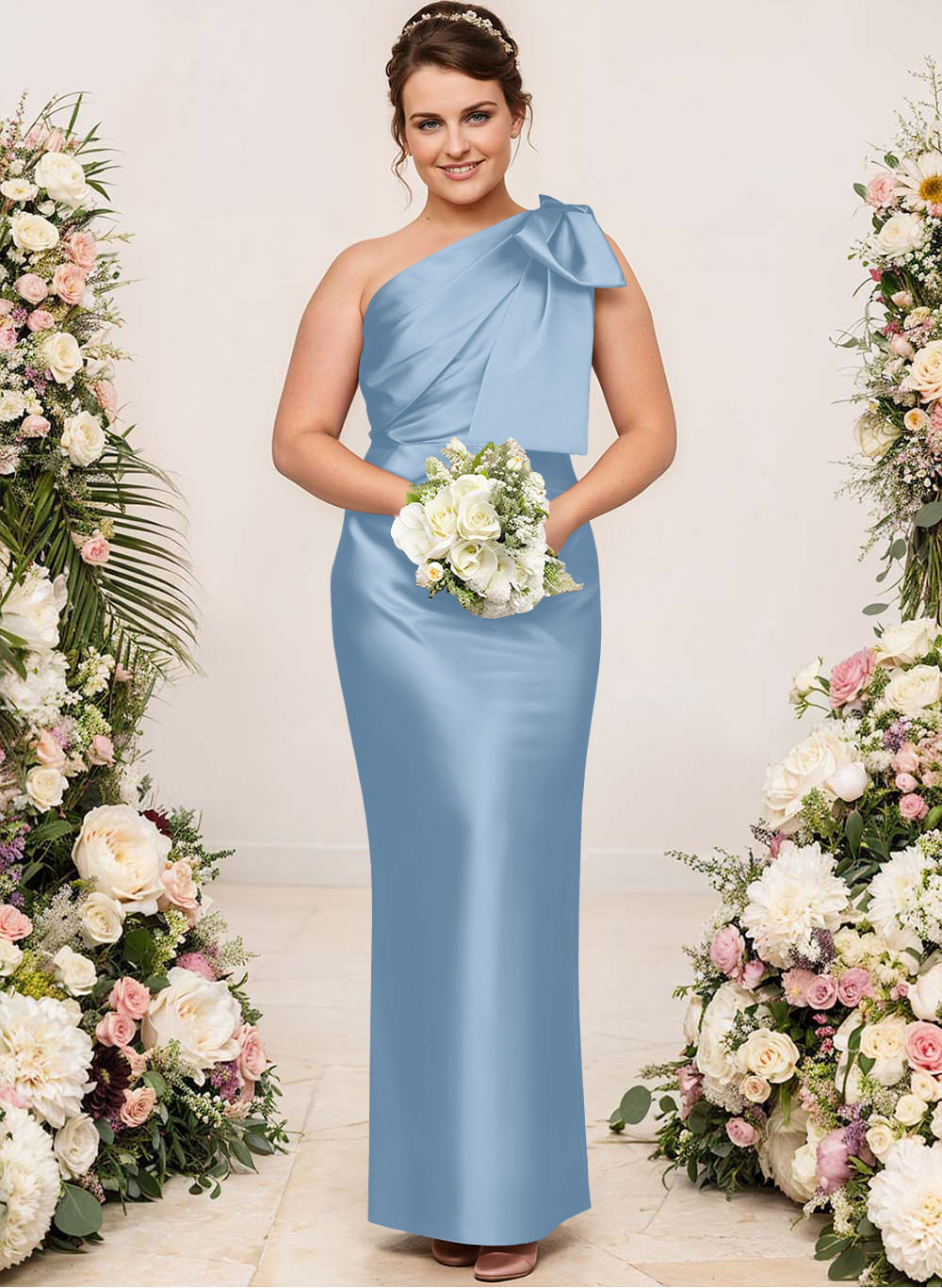 Sheath/Column One-Shoulder Satin Bridesmaid Dresses With Bow(s), product image 155