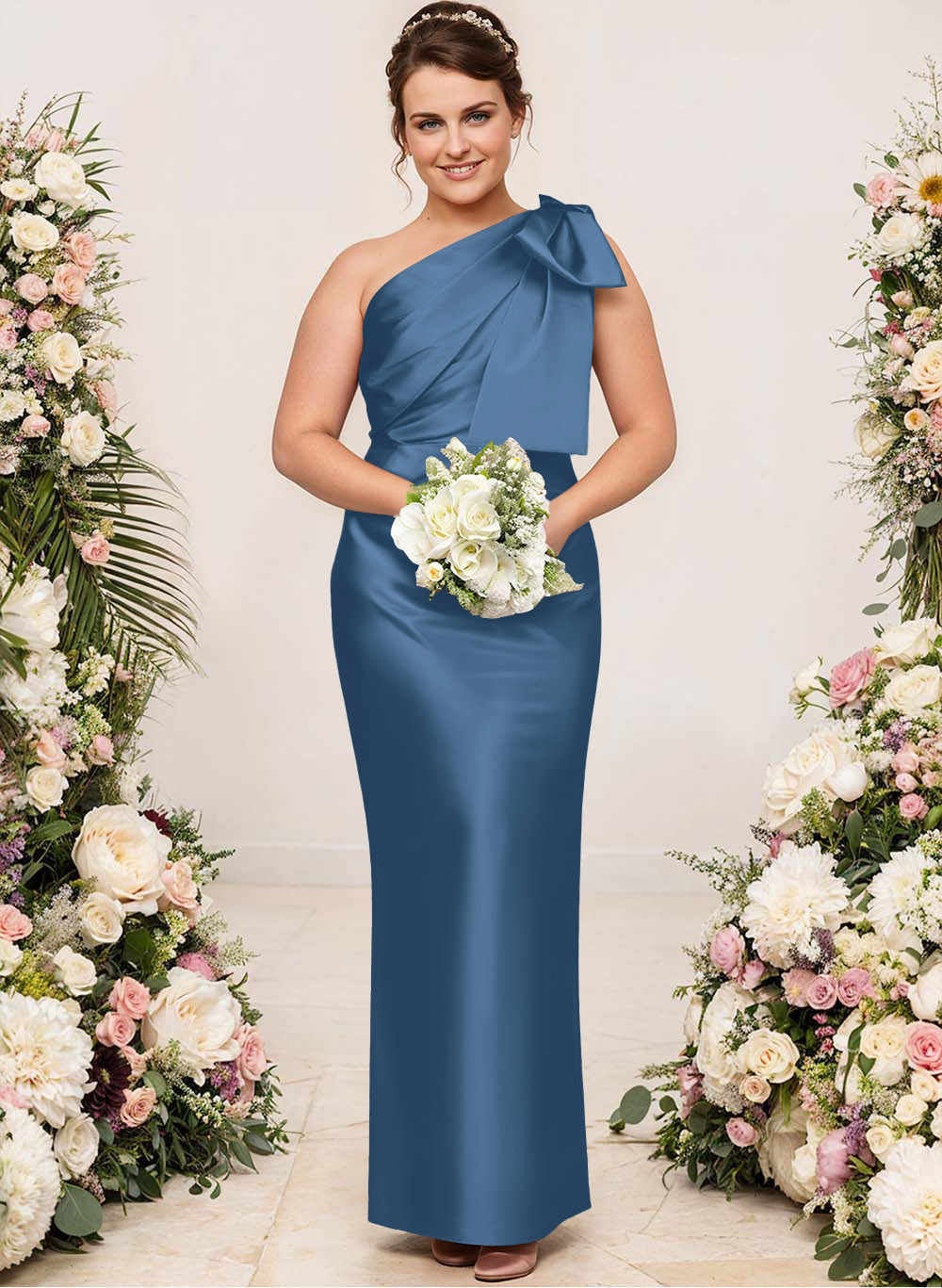 Sheath/Column One-Shoulder Satin Bridesmaid Dresses With Bow(s), product image 149