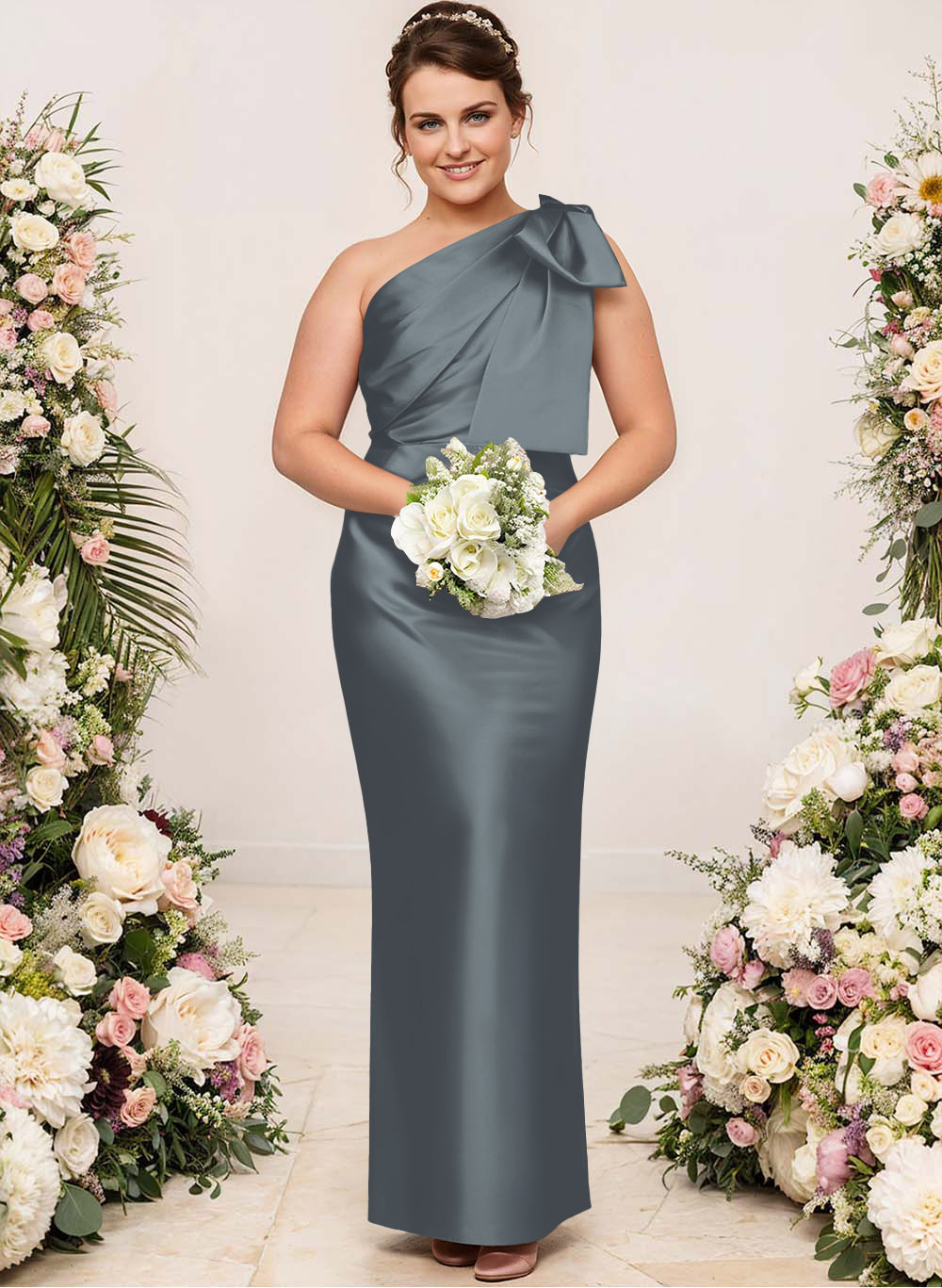 Sheath/Column One-Shoulder Satin Bridesmaid Dresses With Bow(s), product image 265