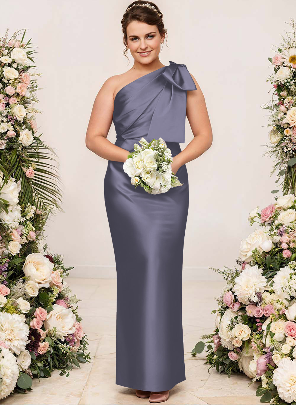 Sheath/Column One-Shoulder Satin Bridesmaid Dresses With Bow(s), product image 151