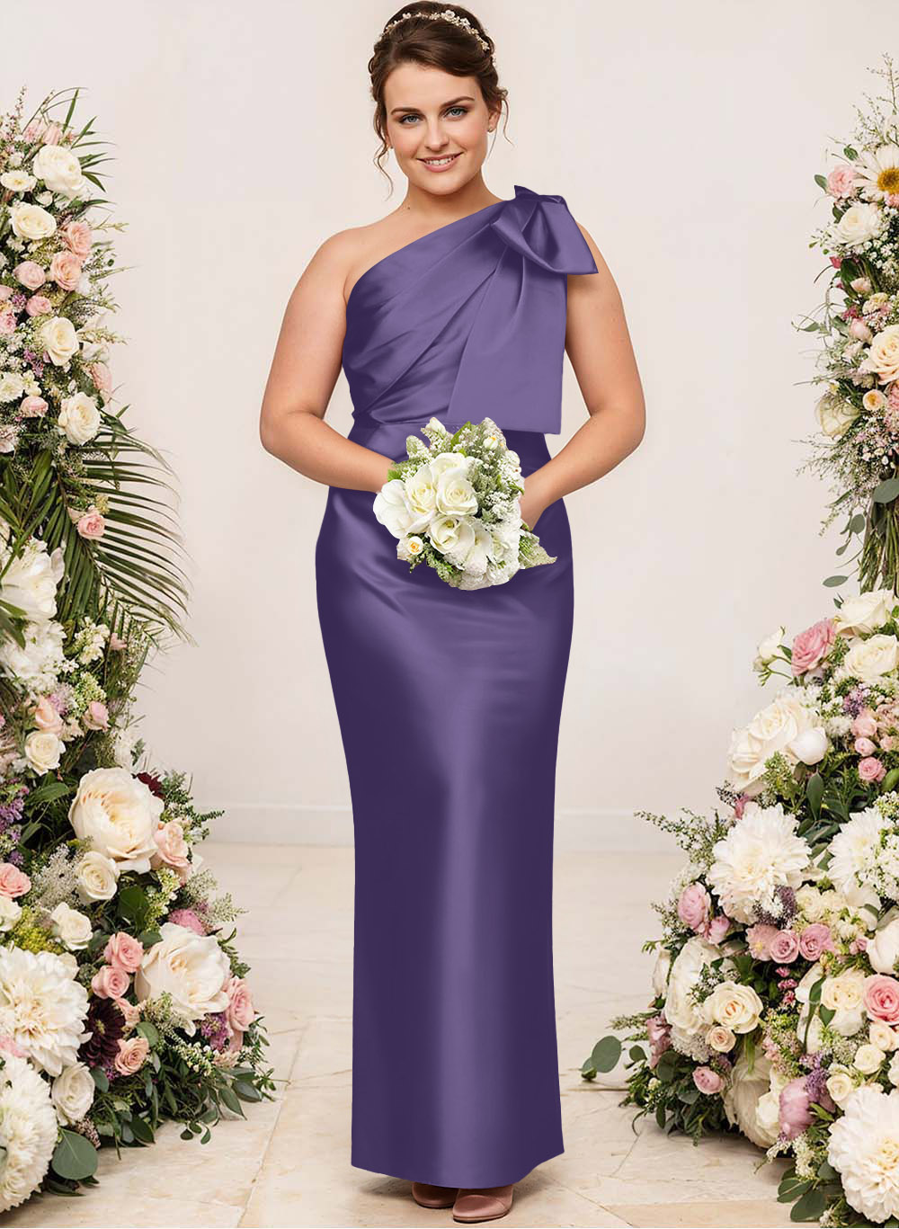 Sheath/Column One-Shoulder Satin Bridesmaid Dresses With Bow(s), product image 203