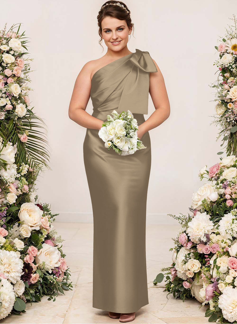 Sheath/Column One-Shoulder Satin Bridesmaid Dresses With Bow(s), product image 241