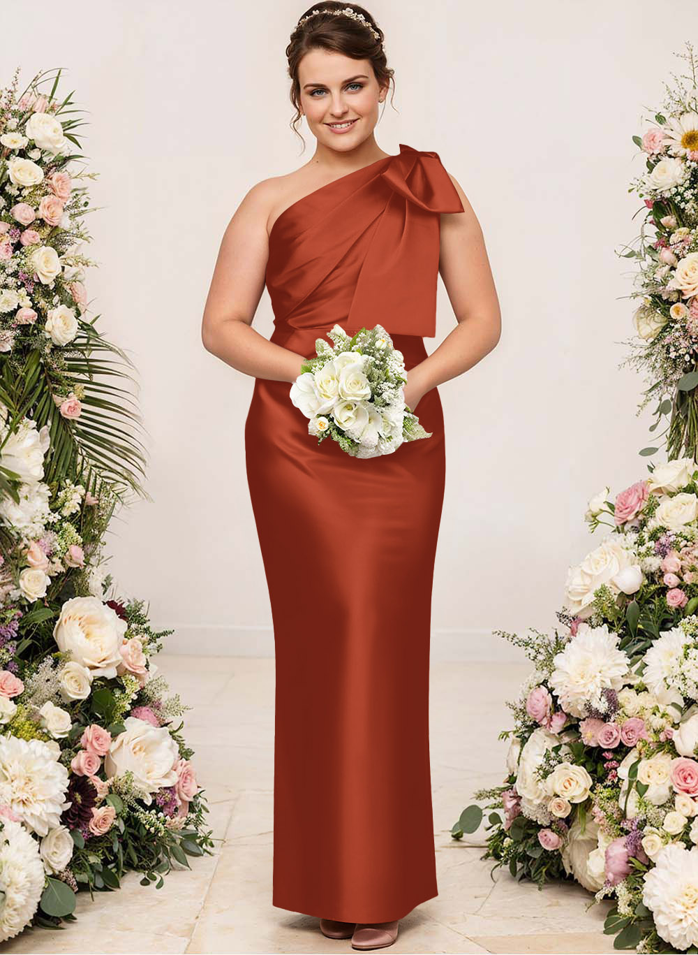Sheath/Column One-Shoulder Satin Bridesmaid Dresses With Bow(s), product image 269