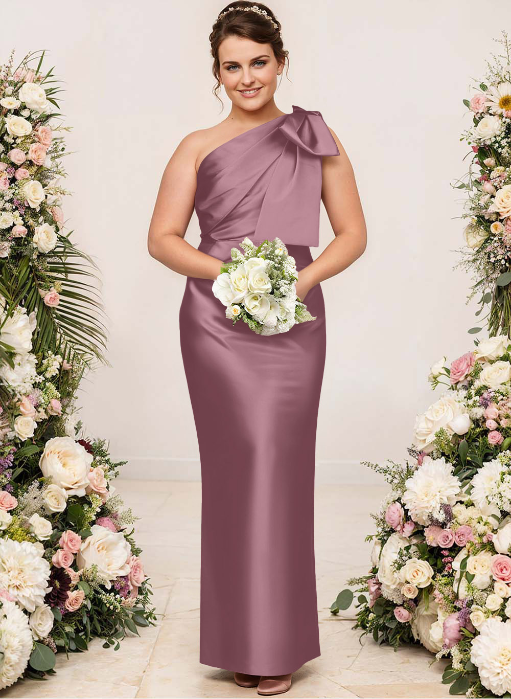 Sheath/Column One-Shoulder Satin Bridesmaid Dresses With Bow(s), product image 207