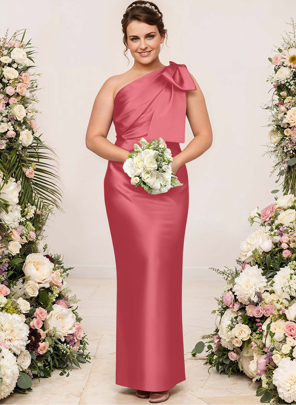 Sheath/Column One-Shoulder Satin Bridesmaid Dresses With Bow(s), product image 193