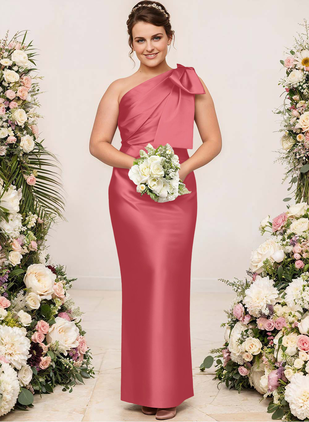 Sheath/Column One-Shoulder Satin Bridesmaid Dresses With Bow(s), product image 193