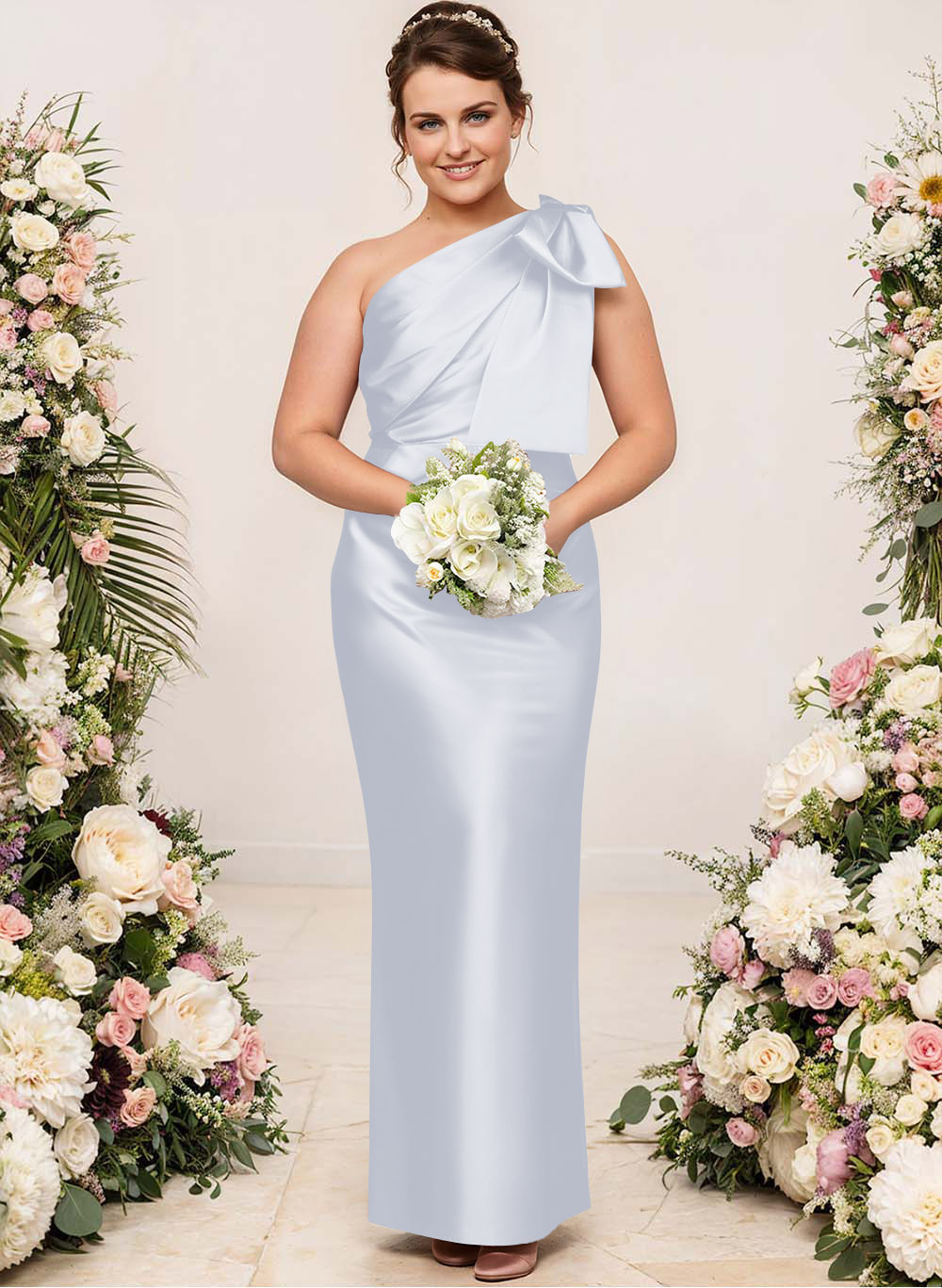 Sheath/Column One-Shoulder Satin Bridesmaid Dresses With Bow(s), product image 261