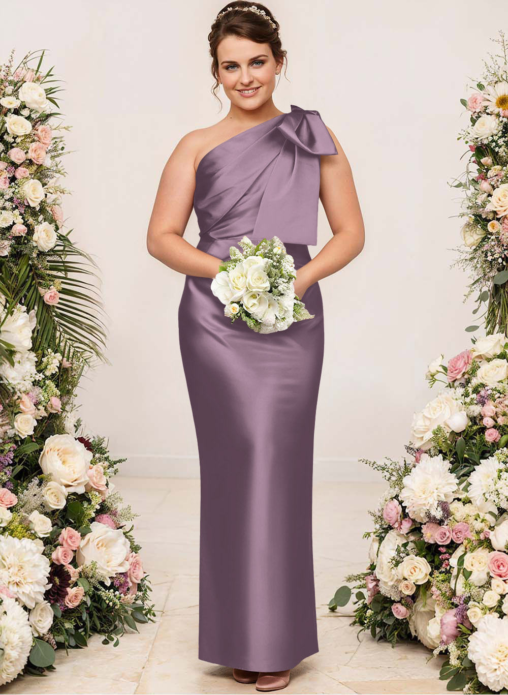 Sheath/Column One-Shoulder Satin Bridesmaid Dresses With Bow(s), product image 205