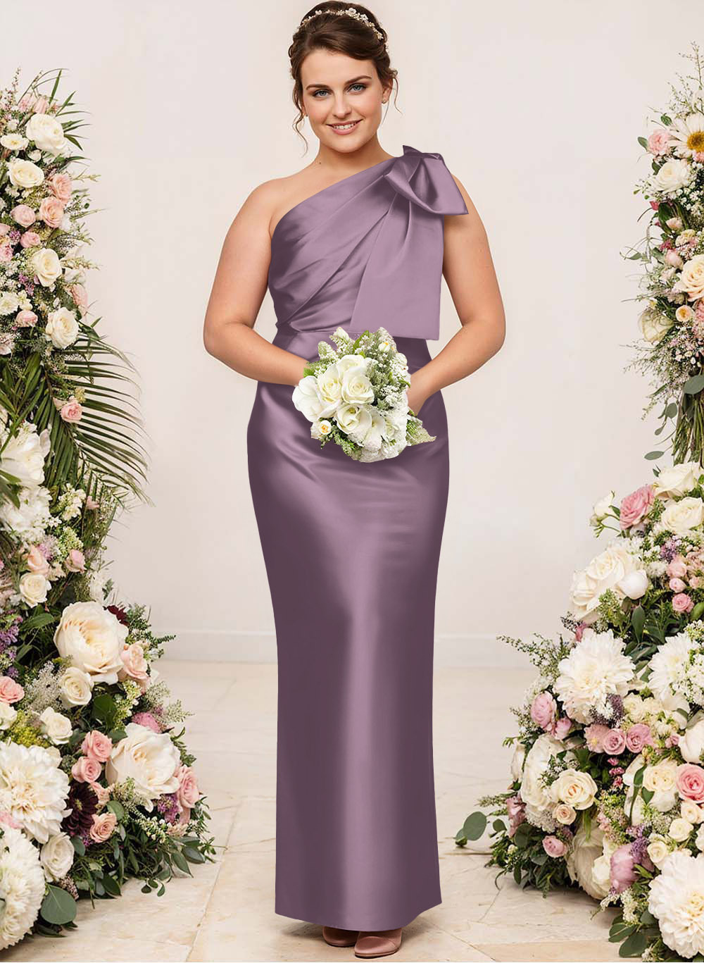 Sheath/Column One-Shoulder Satin Bridesmaid Dresses With Bow(s), product image 205