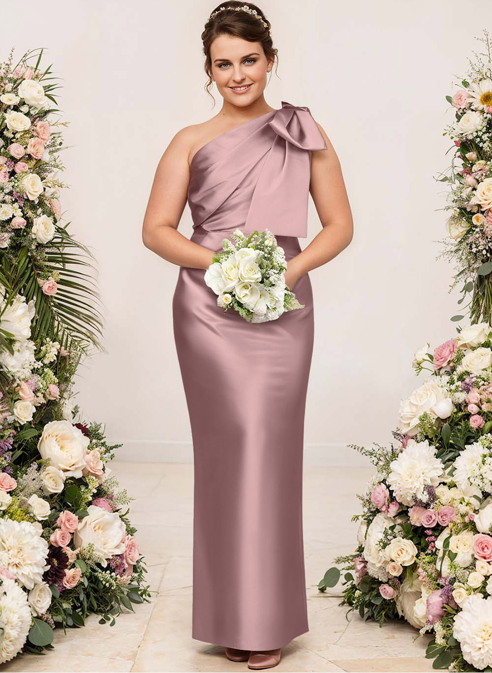 Sheath/Column One-Shoulder Satin Bridesmaid Dresses With Bow(s), product image 137