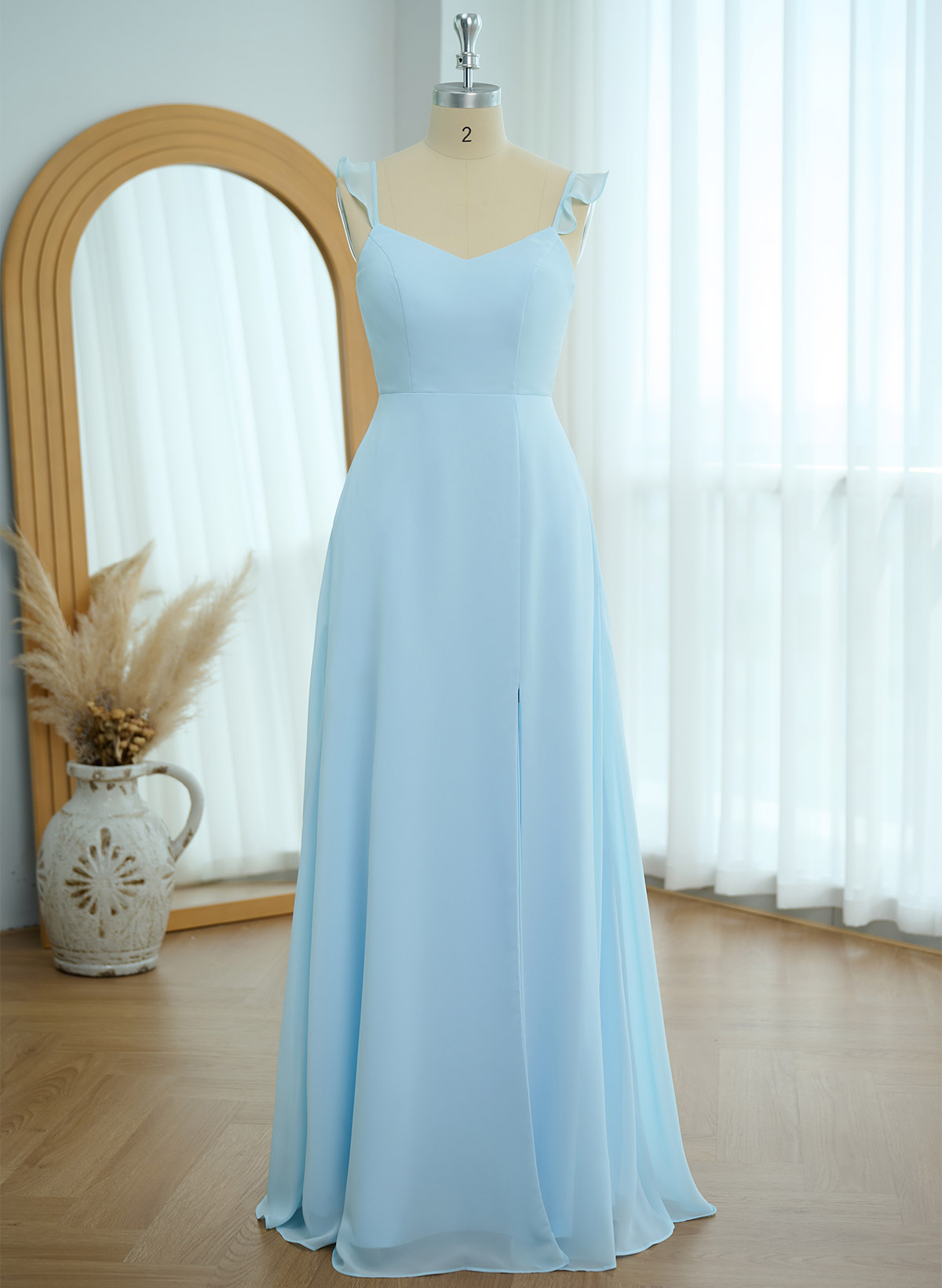 Simple V-Neck A-Line Floor-Length Chiffon Bridesmaid Dresses With Bow(s), product image 117