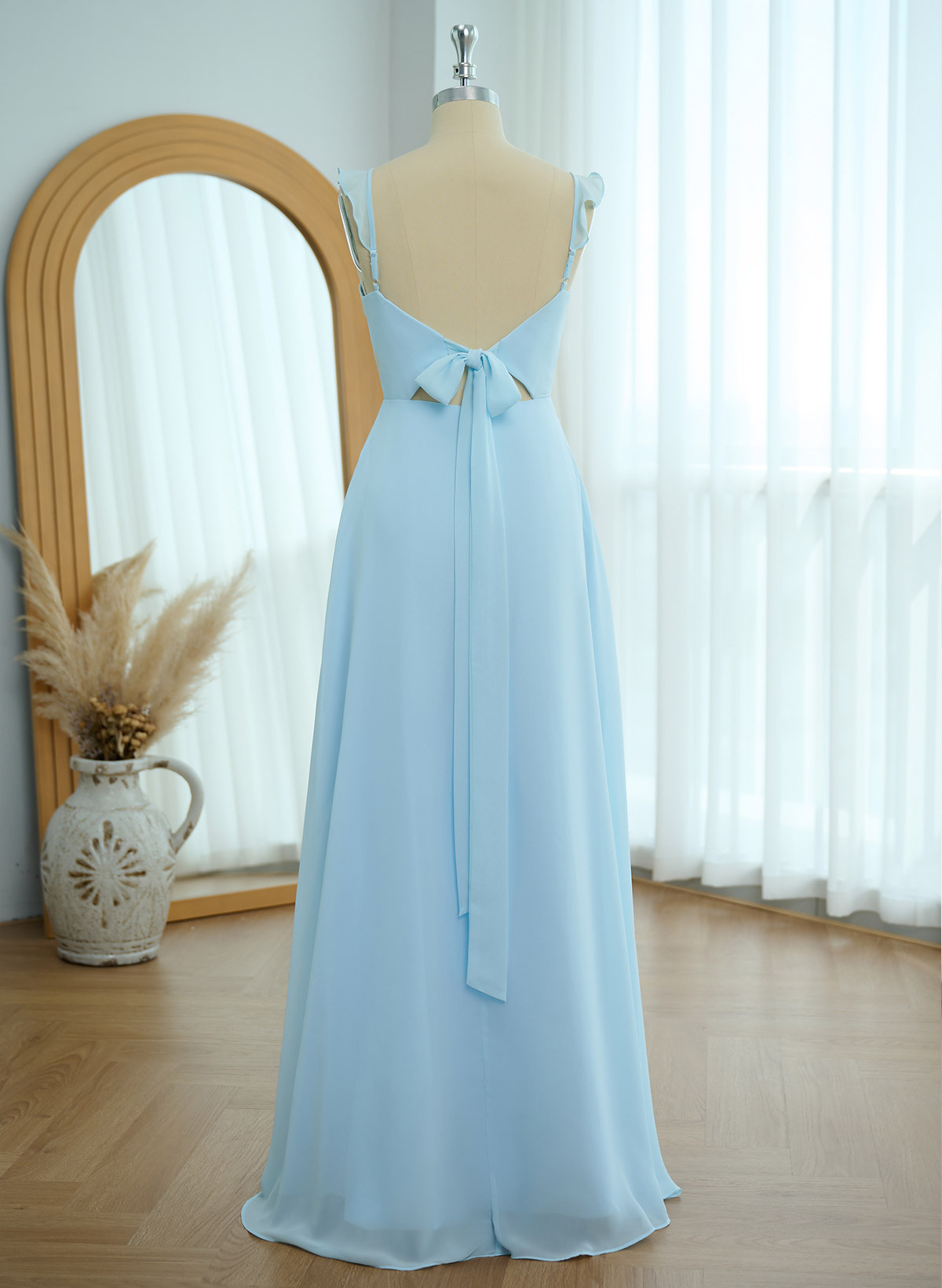 Simple V-Neck A-Line Floor-Length Chiffon Bridesmaid Dresses With Bow(s), product image 118