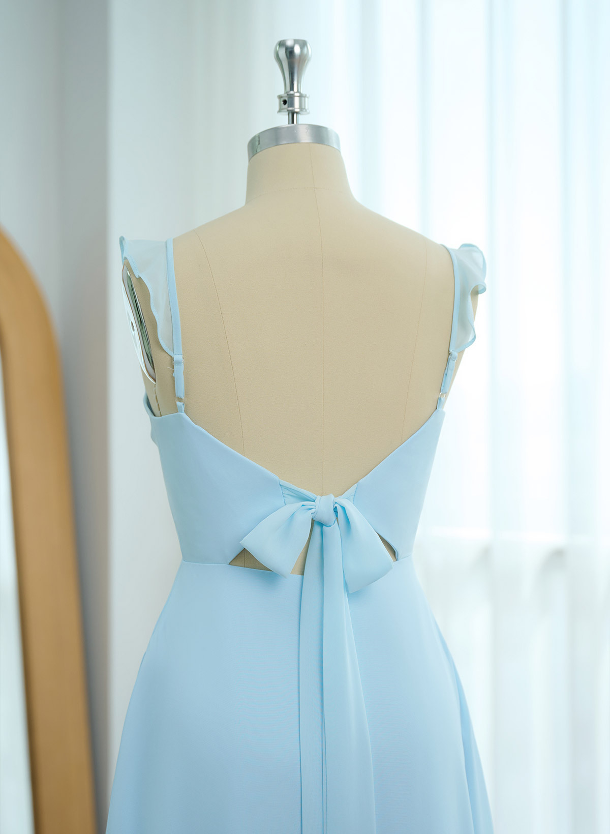 Simple V-Neck A-Line Floor-Length Chiffon Bridesmaid Dresses With Bow(s), product image 119