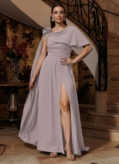 A-Line One-Shoulder Cape Sleeves Floor-Length Stretch Satin Mother Of The Bride Dresses, product image 18