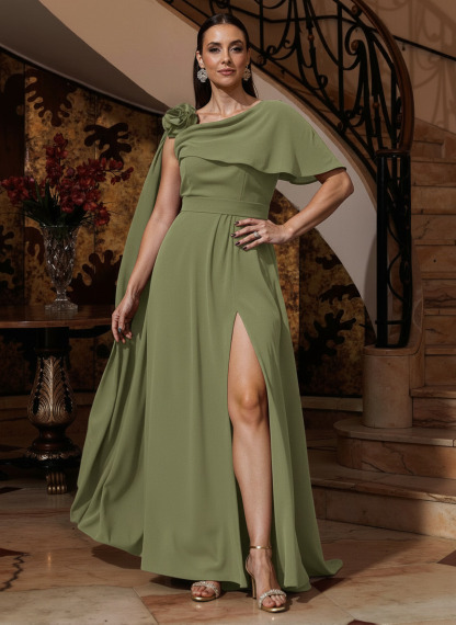 A-Line One-Shoulder Cape Sleeves Floor-Length Stretch Satin Mother Of The Bride Dresses, product image 11