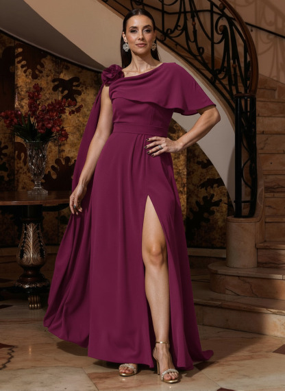 A-Line One-Shoulder Cape Sleeves Floor-Length Stretch Satin Mother Of The Bride Dresses, product image 16