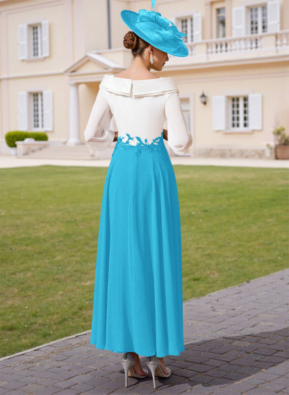 A-Line V-Neck 3/4 Sleeves Chiffon Mother Of The Bride Dresses With Sequins Appliques Lace