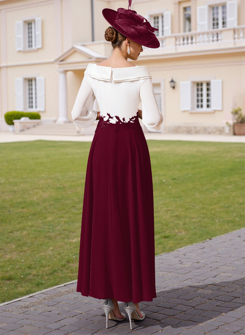 A-Line V-Neck 3/4 Sleeves Chiffon Mother Of The Bride Dresses With Sequins Appliques Lace