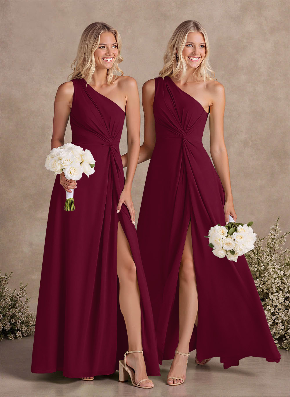Modest One-Shoulder Sleeveless Chiffon Bridesmaid Dresses With Twisted Knot, product image 112