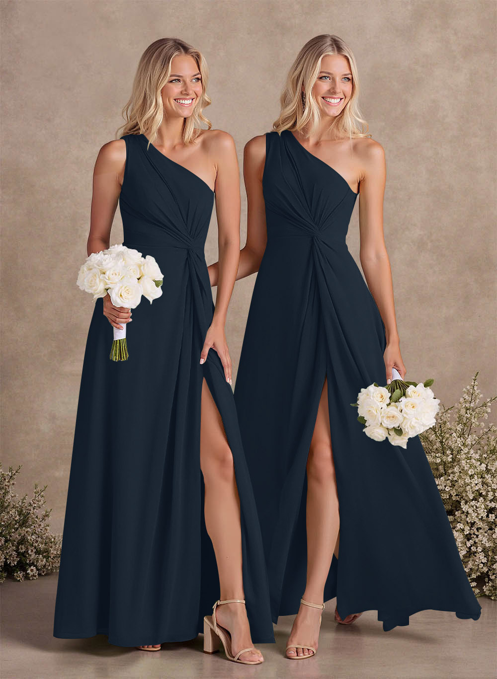 Modest One-Shoulder Sleeveless Chiffon Bridesmaid Dresses With Twisted Knot, product image 138
