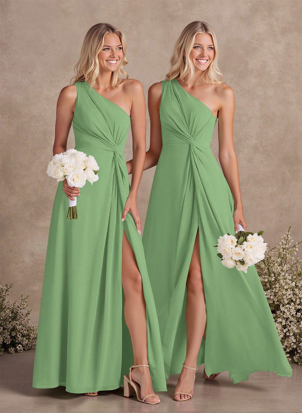 Modest One-Shoulder Sleeveless Chiffon Bridesmaid Dresses With Twisted Knot, product image 7