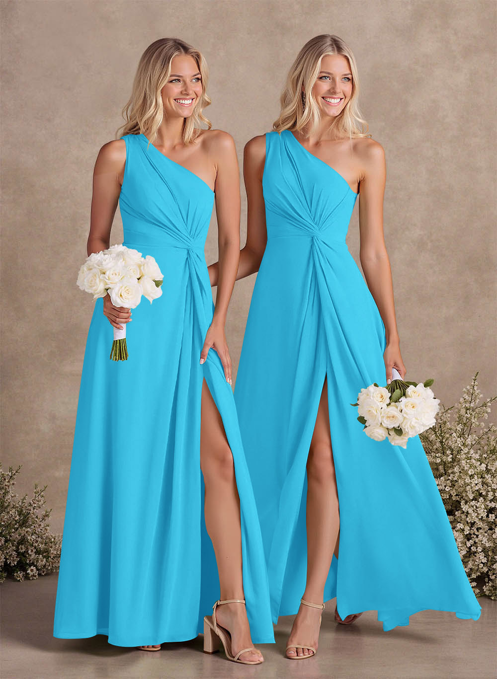 Modest One-Shoulder Sleeveless Chiffon Bridesmaid Dresses With Twisted Knot, product image 122