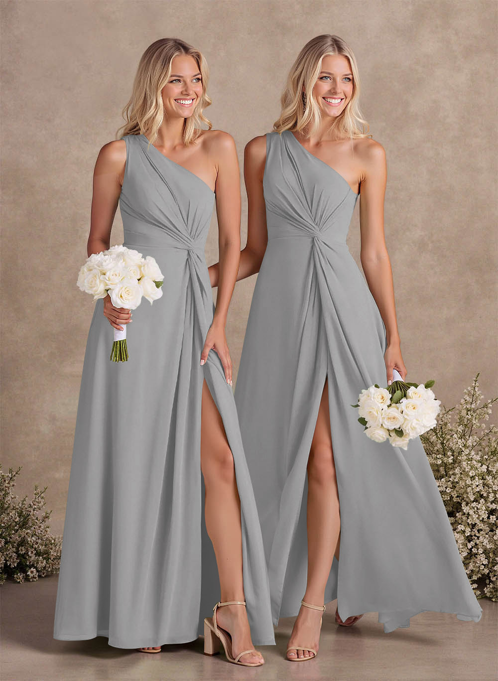 Modest One-Shoulder Sleeveless Chiffon Bridesmaid Dresses With Twisted Knot, product image 25